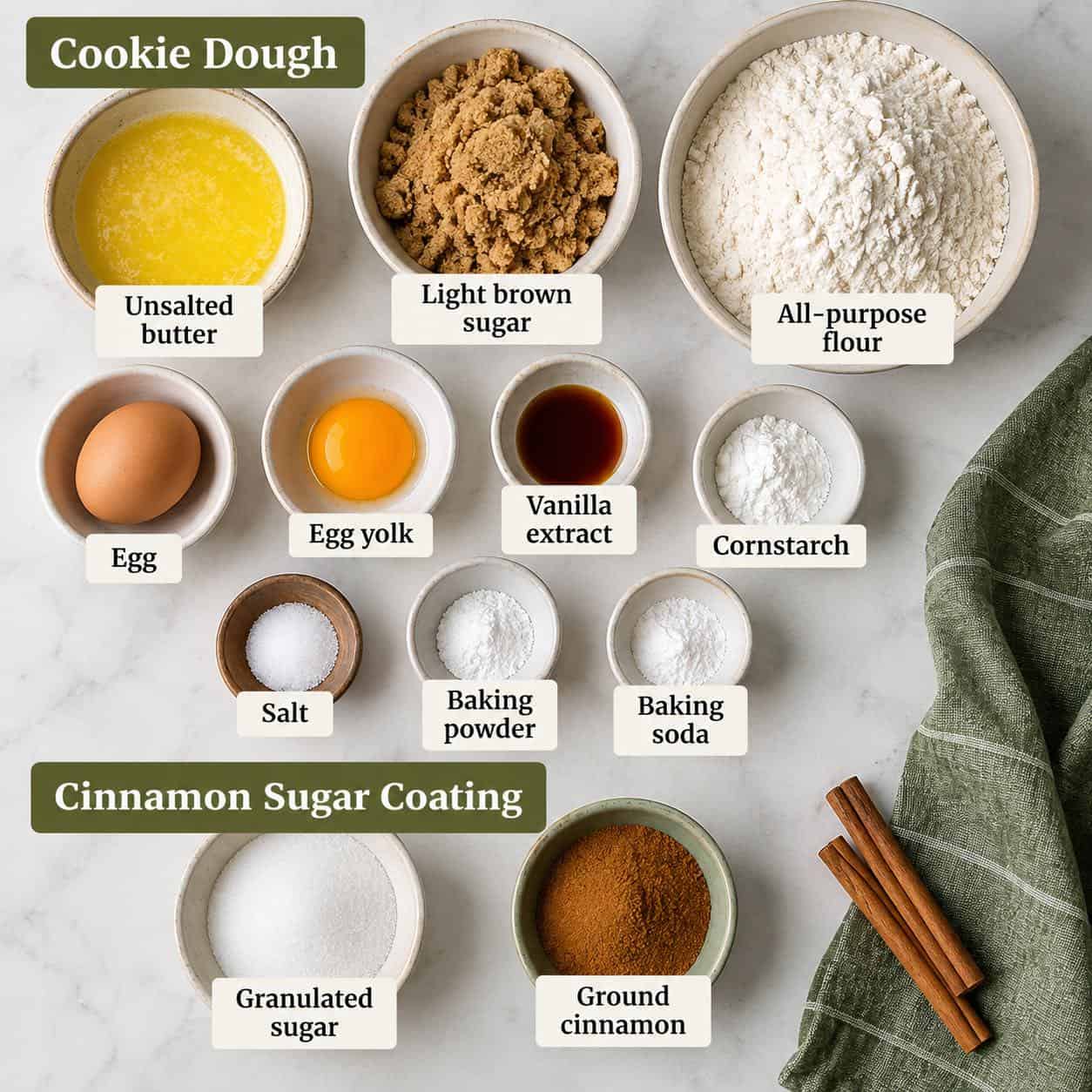 Ingredients for Cinnamon Sugar cookies.