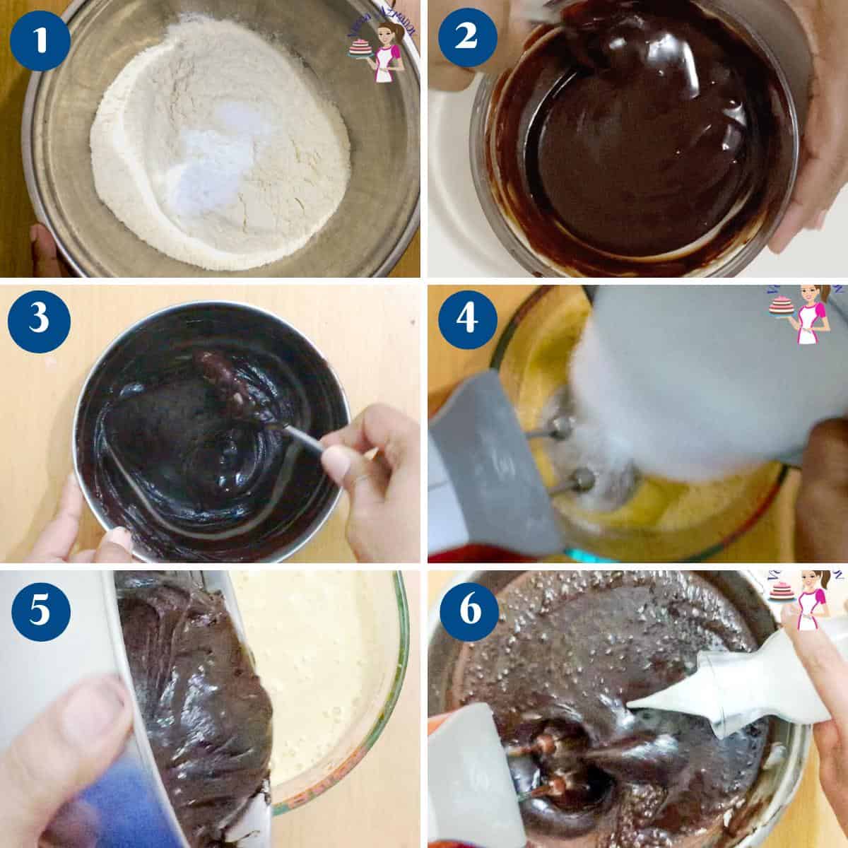 Progress pictures making death by chocolate cake batter.