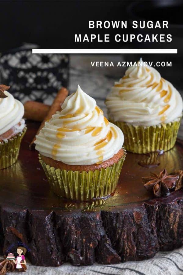 Best fall cupcakes with maple and brown sugar topped with maple frosting