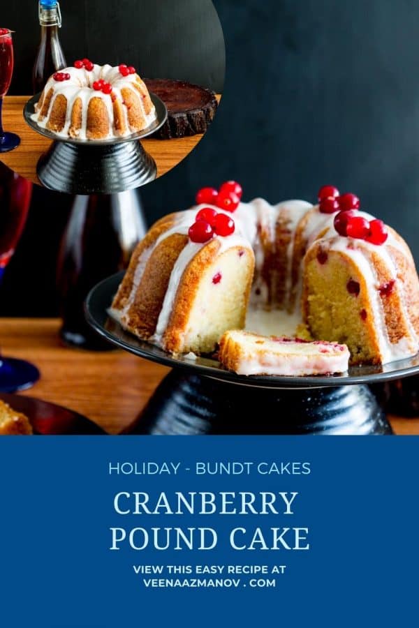 Pinterest image for pound cake with cranberries.