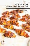 Chocolate rugelach on a table.