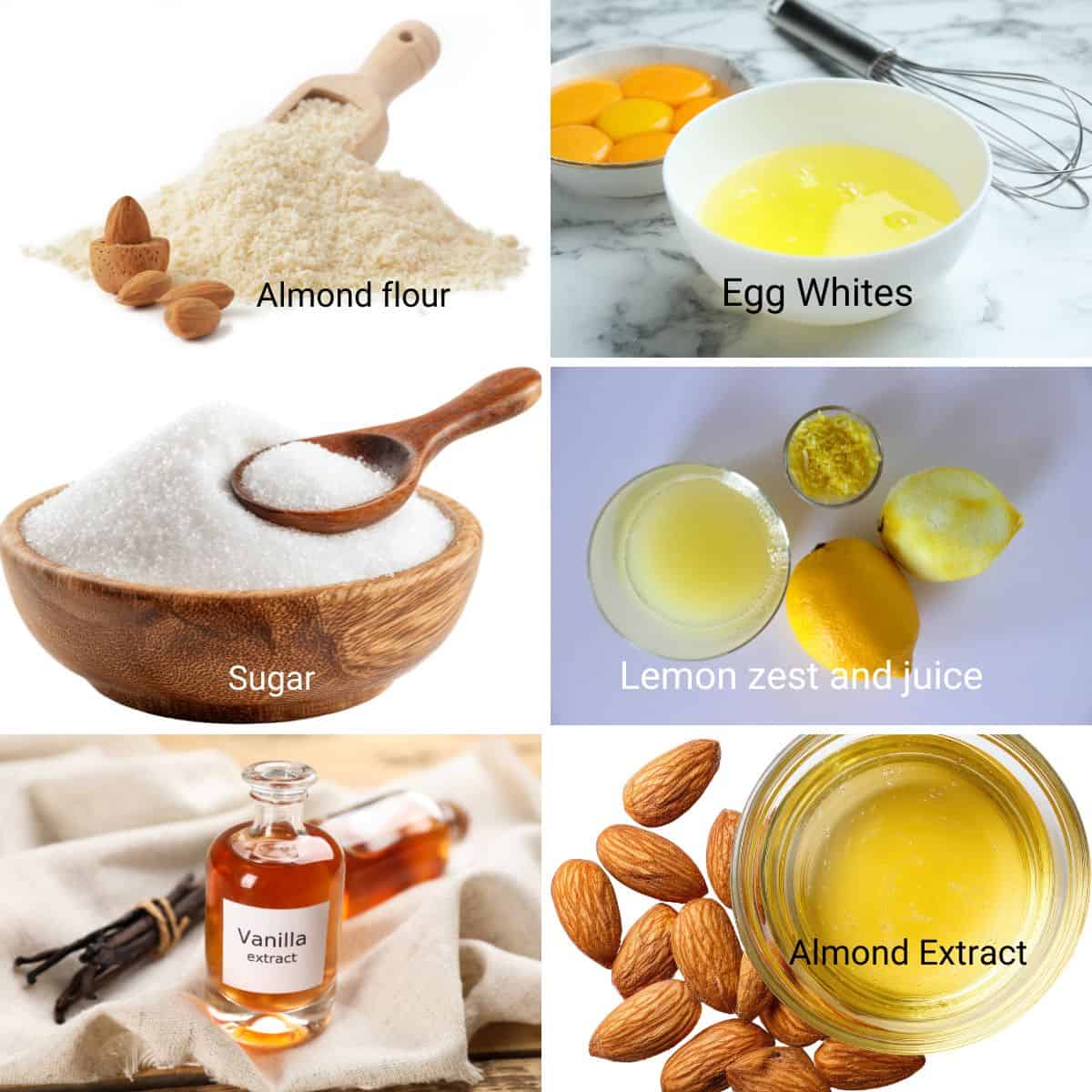 Ingredients for almond cookies and amaretti cookies.