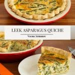 Pinterest image for quiche with leeks and asparagus.