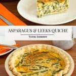 Pinterest image for quiche with leeks and asparagus.