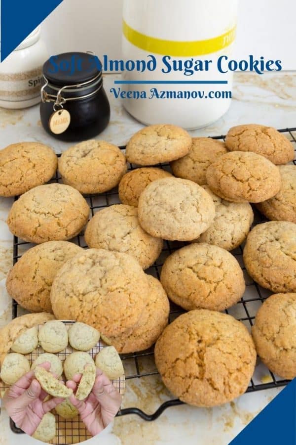 Almond sugar cookies on a cooling rack.