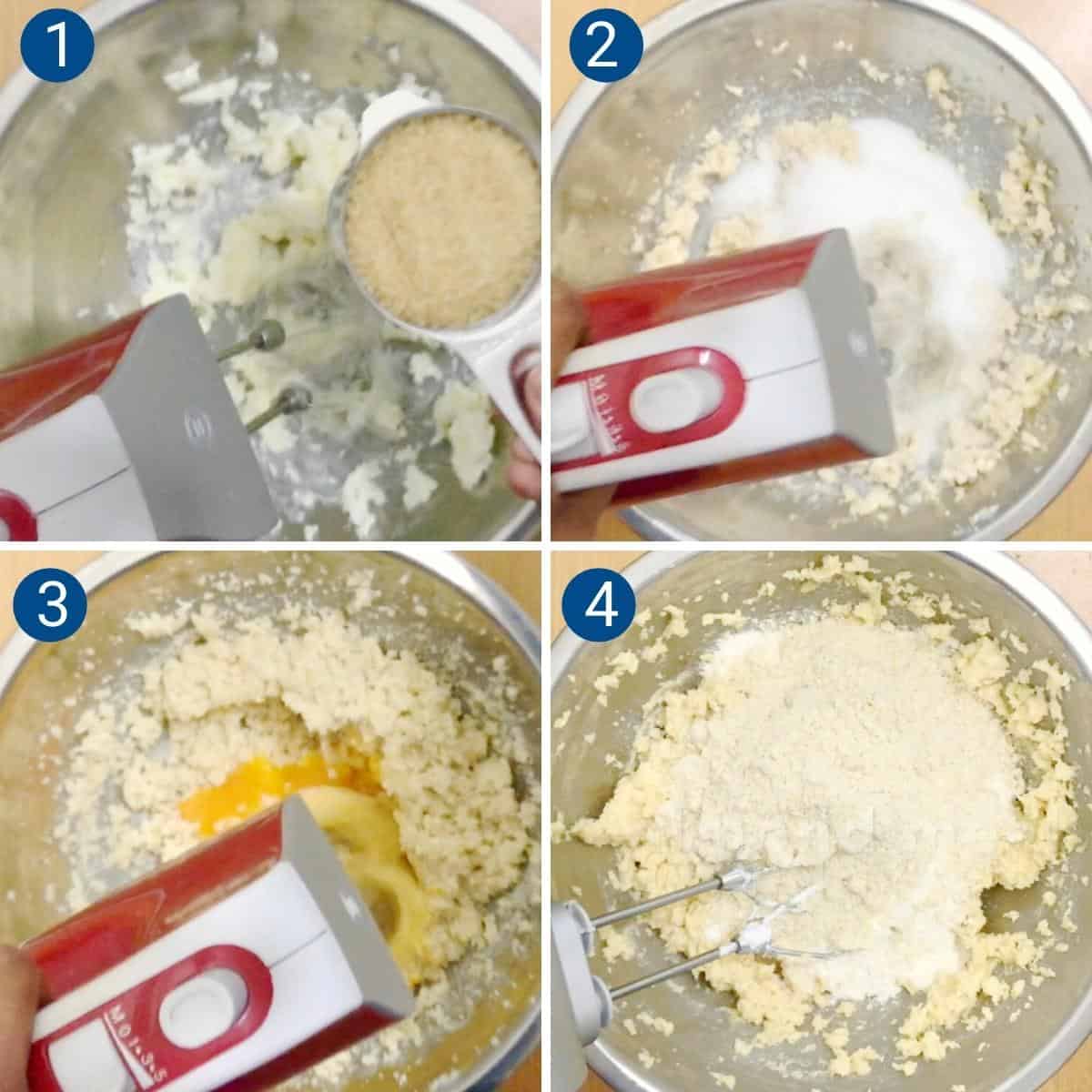 Progress pictures collage for almond sugar cookie dough.
