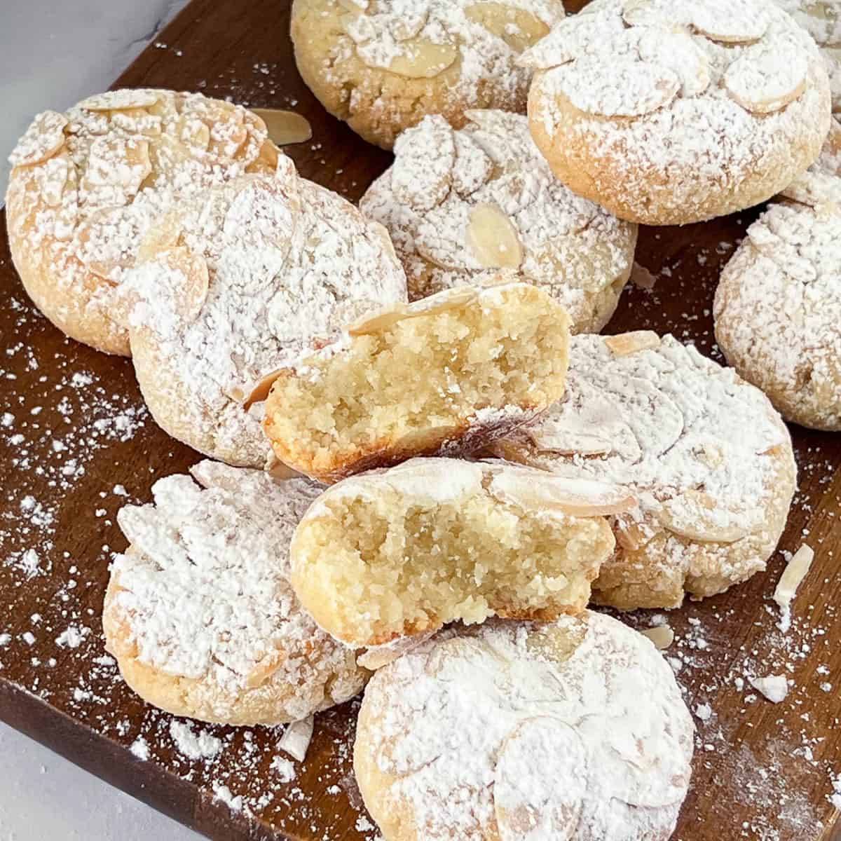 Fresh baked almond cookies on the table.