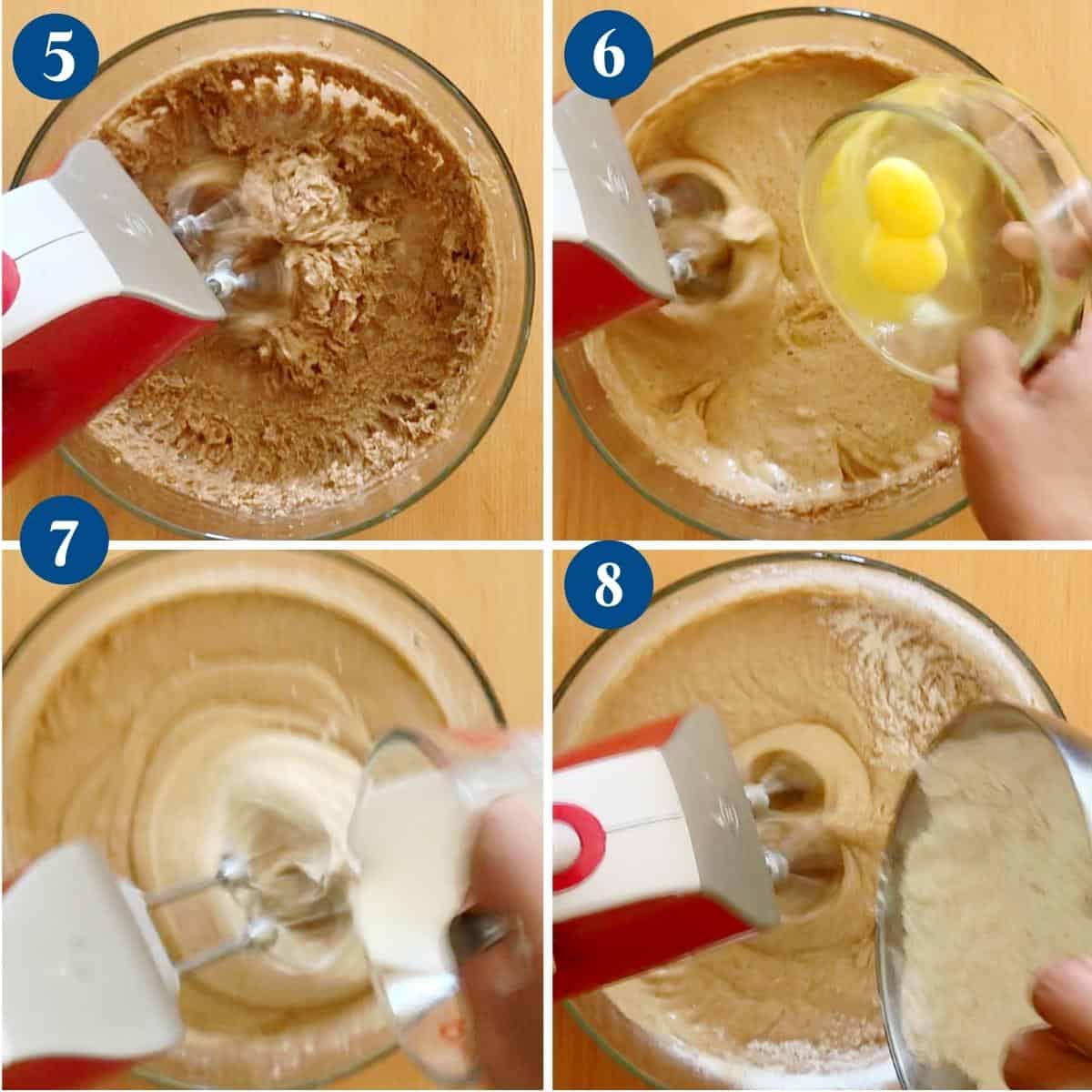 Step by step pictures making the batter for fruit cake.