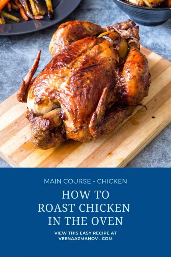 Pinterest image how to roast a chicken in the oven.