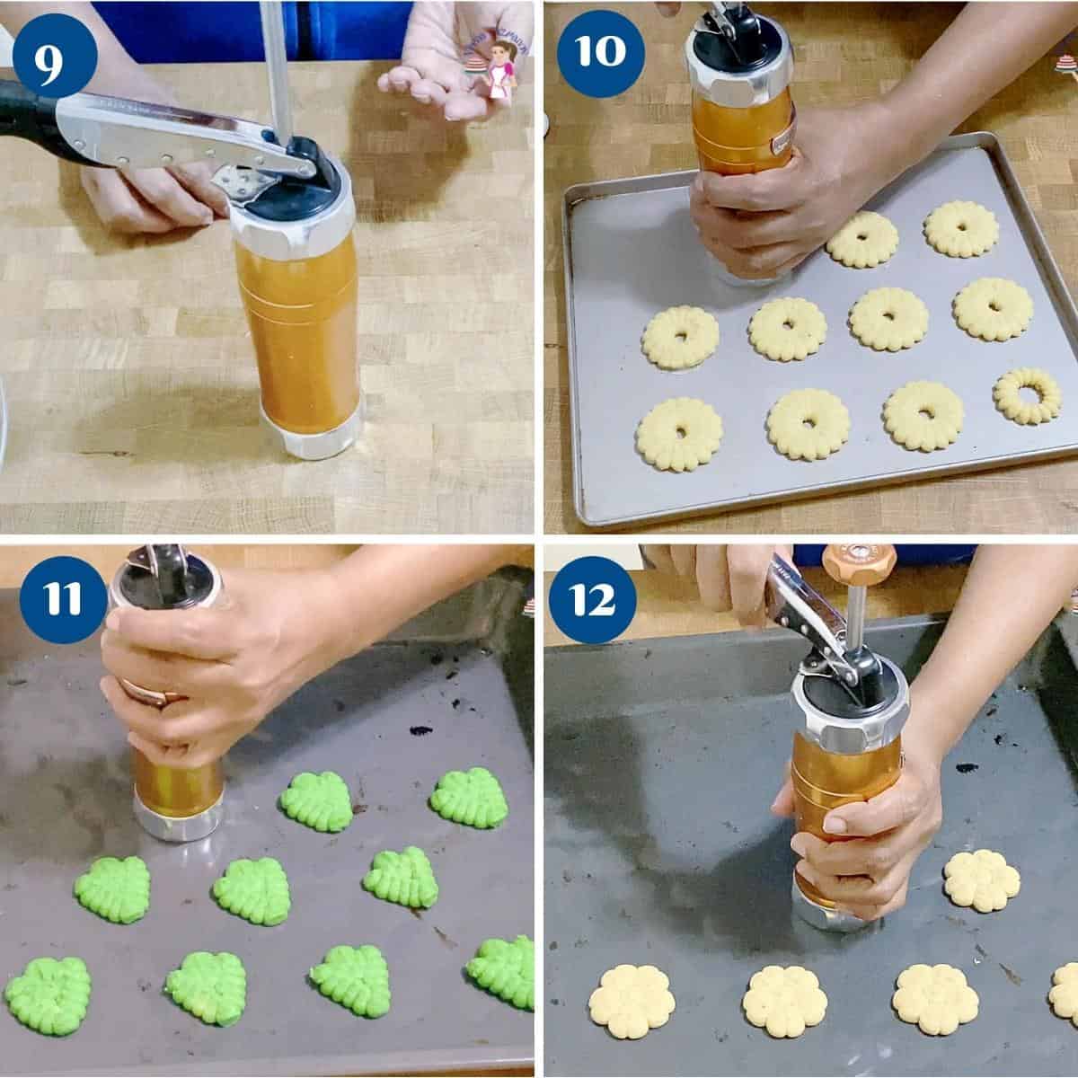 Progress pictures using the cookie press.