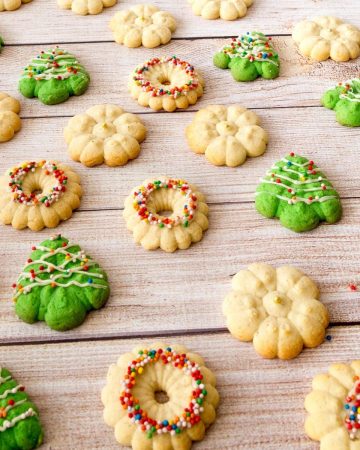 Christmas Spritz Cookies on a table.