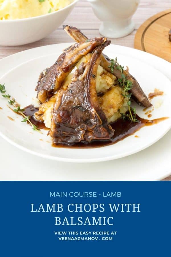 Pinterest image for chops with balsamic sauce.