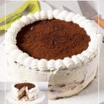 Pinterest image for no-bake tiramisu cake.
