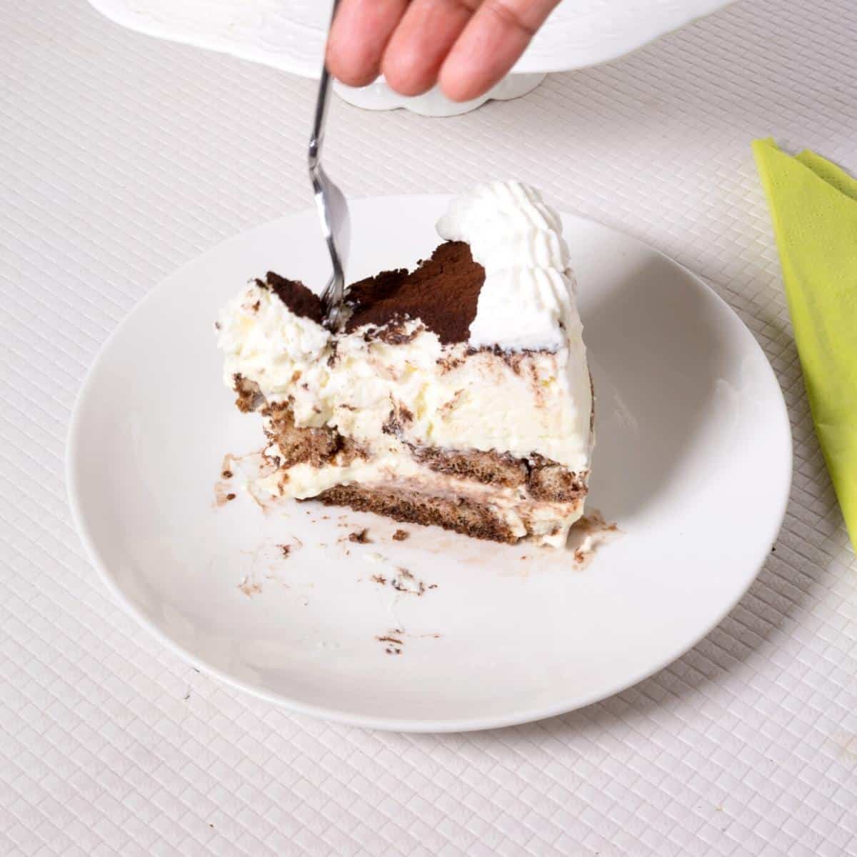 A slice of cake and fork.