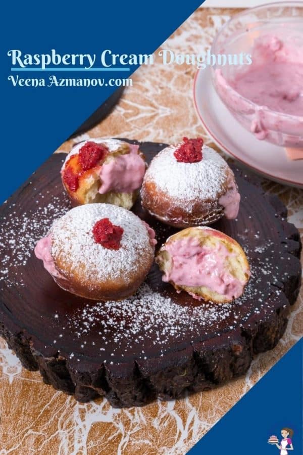 Pinterest image for raspberry doughnuts