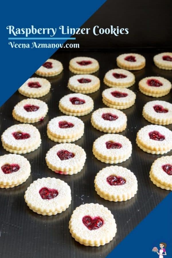 Pinterest image for raspberry jam cookies
