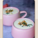 Pinterest image for a cauliflower soup recipe.