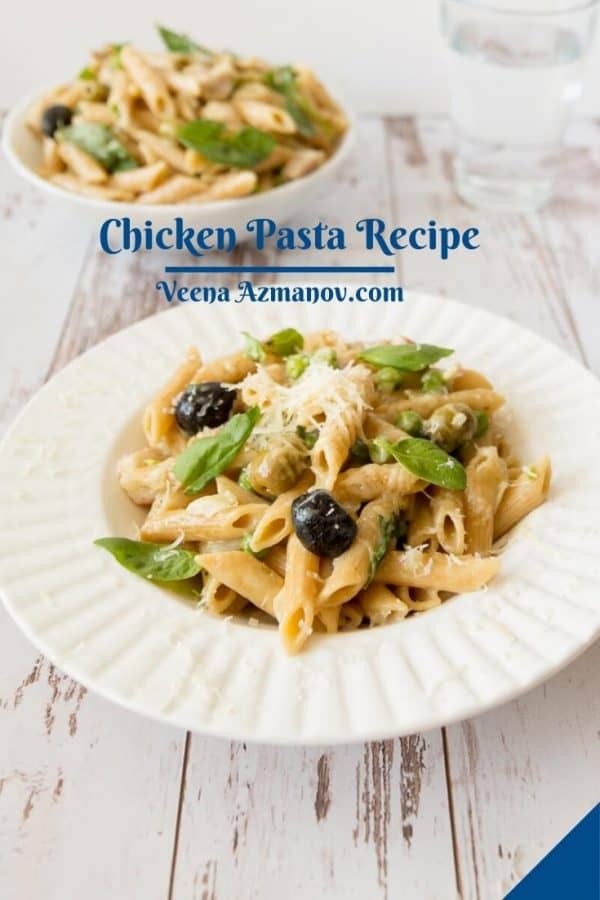 Pinterest image for chicken pasta recipe.