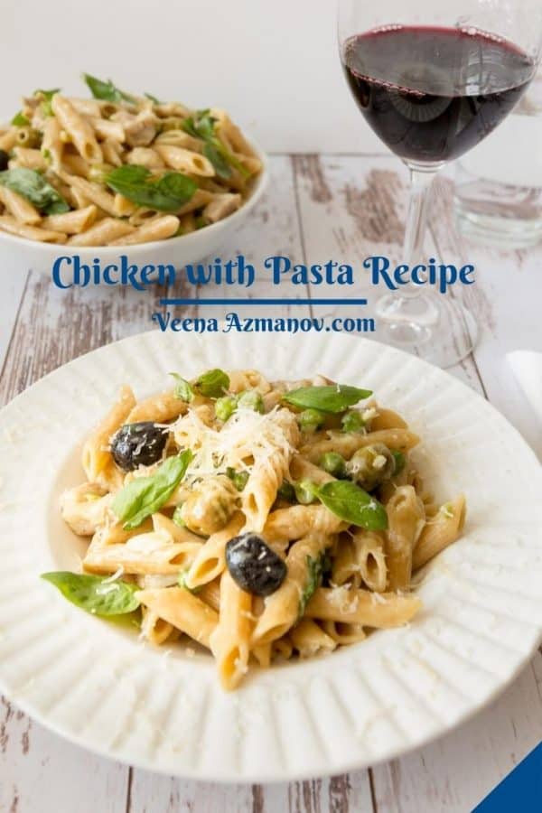 Pinterest image for chicken pasta recipe.