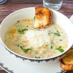 Pinterest image for chicken pot pie soup.