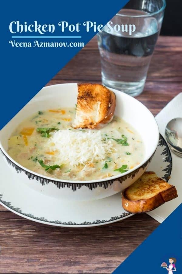 Pinterest image for Chicken pot pie soup
