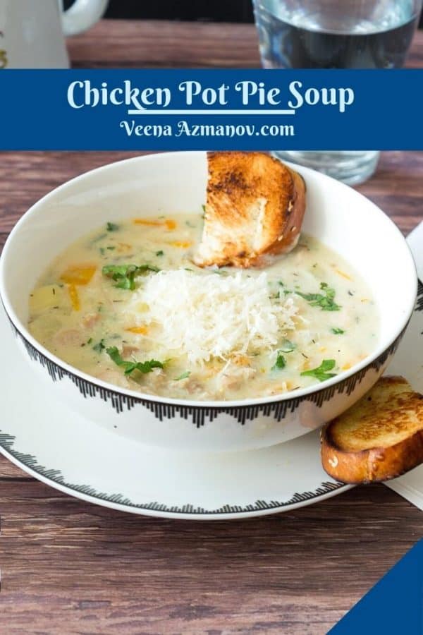 Pinterest image for soup in a bowl.