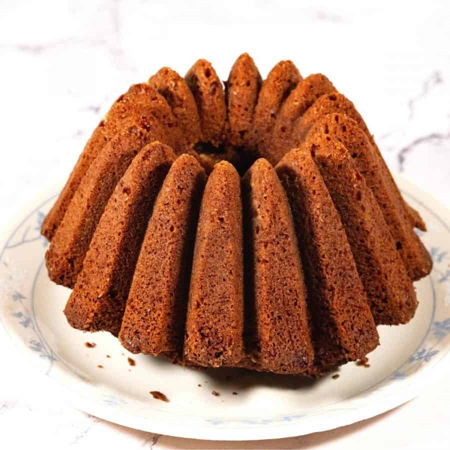 A bundt cake with cinnamon swirl.