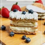 Pinterest image for making vanilla mille feuille.