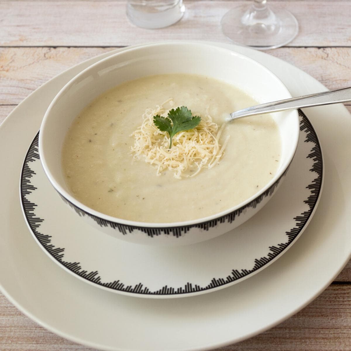 Cauliflower soup in a bowl.