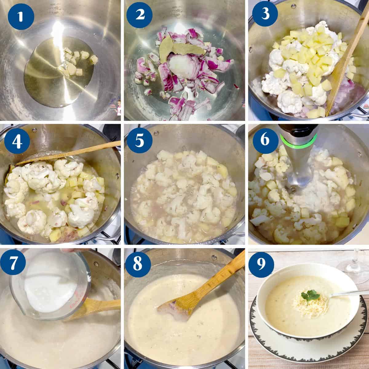 Progress pictures for cauliflower soup.