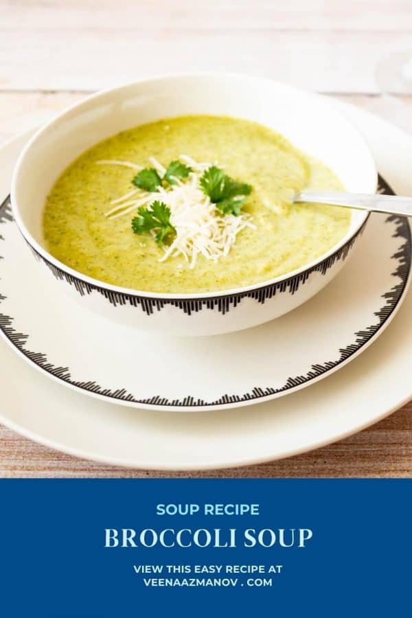 Pinterest image for easy cream of broccoli soup.