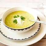 A bowl with soup.
