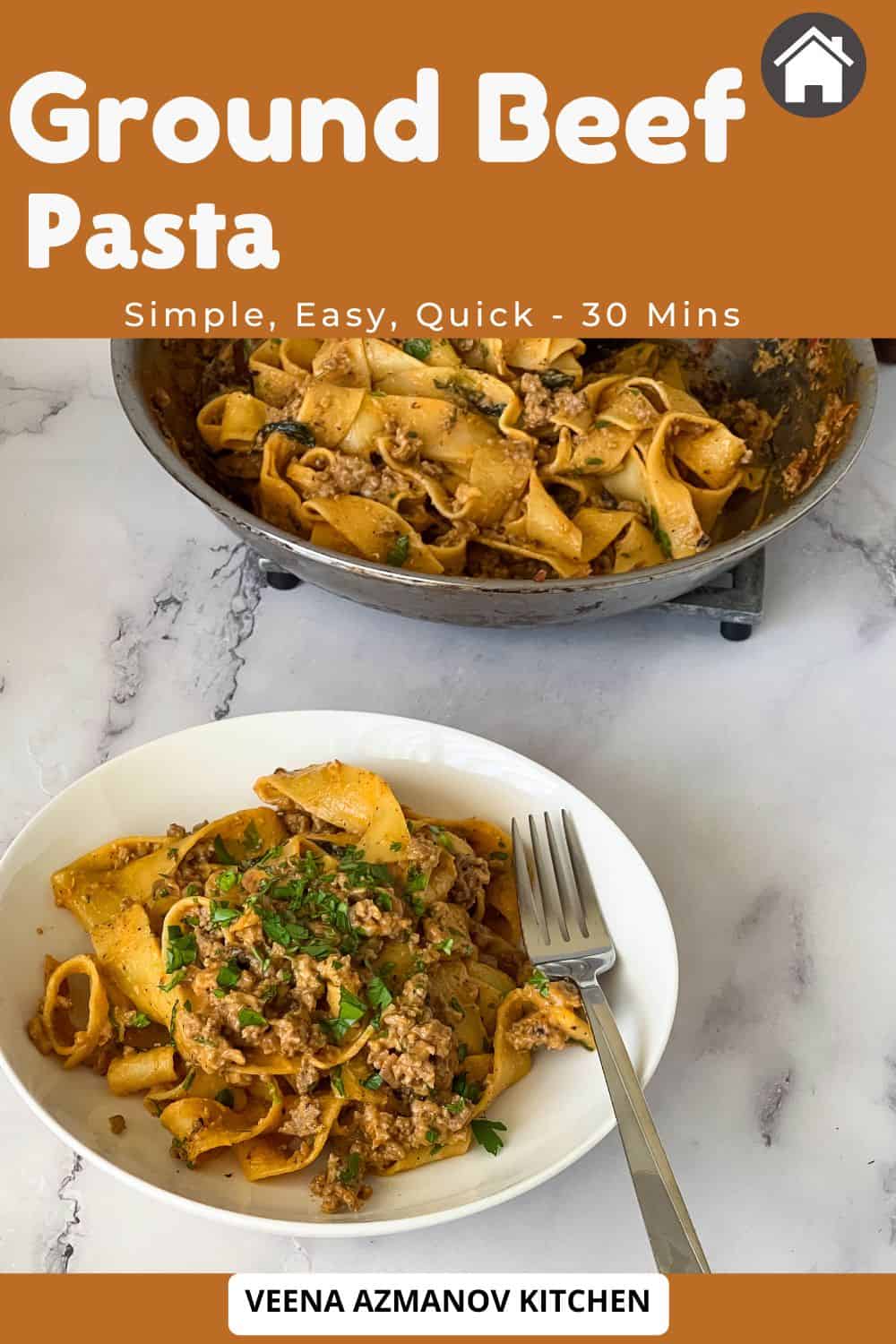 Pinterest image for Ground beef Pasta.