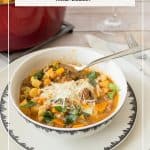 Pinterest image for beef pot pie soup.