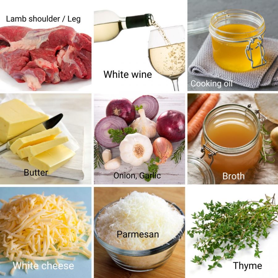 Ingredients for lamb with pasta.