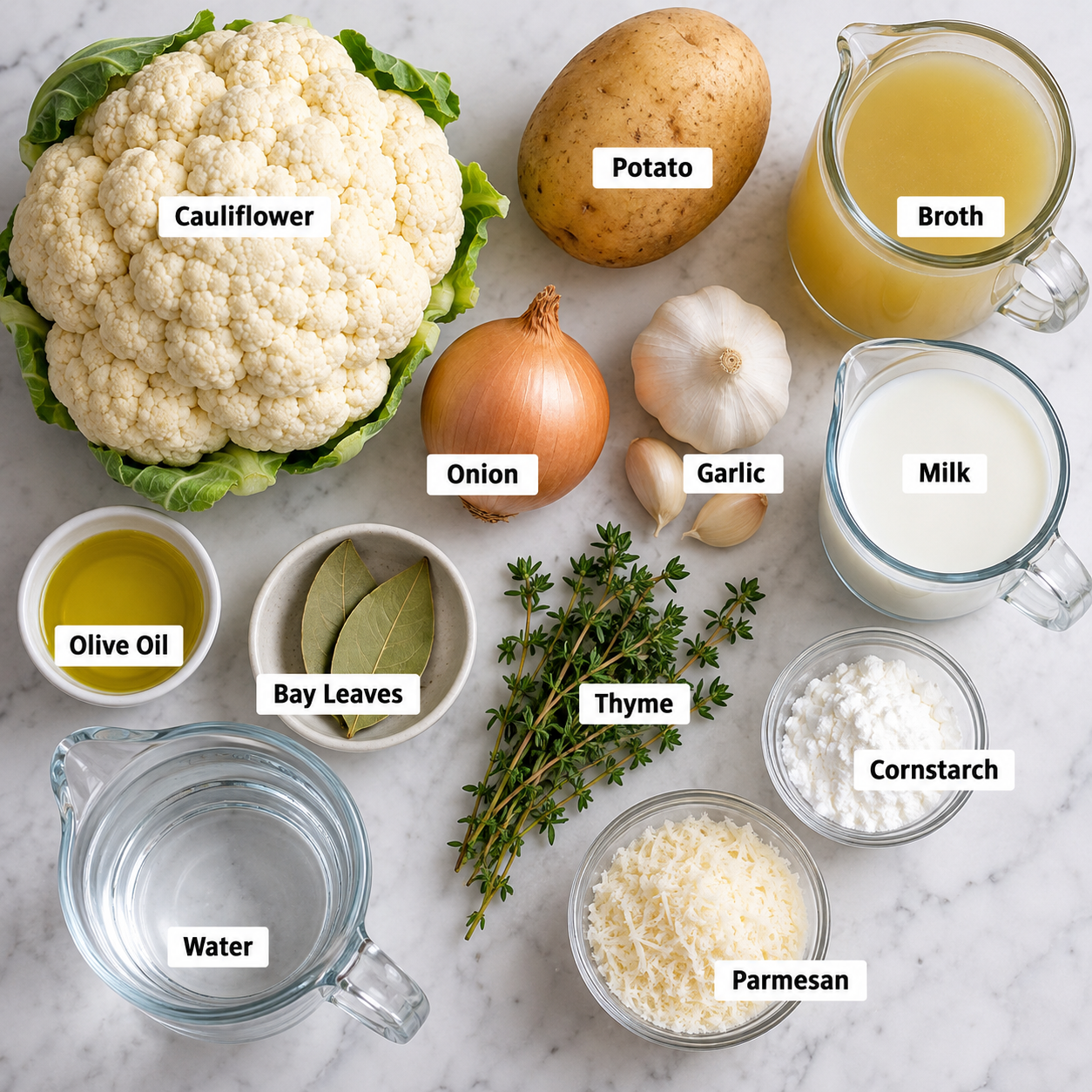 Ingredients for making Cauliflower Soup.