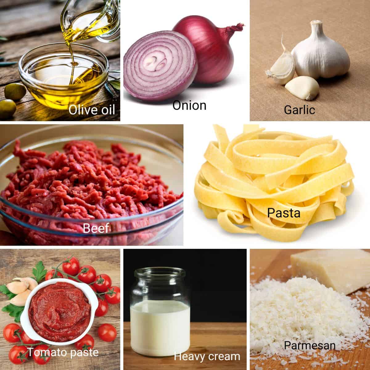 Ingredients for ground beef pasta.