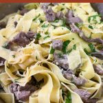Pinterest optimized image for Lamb with pasta pappardelle.