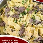 Pinterest optimized image for Lamb with pasta pappardelle.
