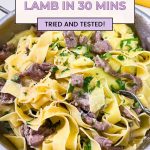 Pinterest optimized image for Lamb with pasta pappardelle.
