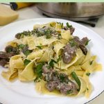 Pinterest optimized image for Lamb with pasta pappardelle.