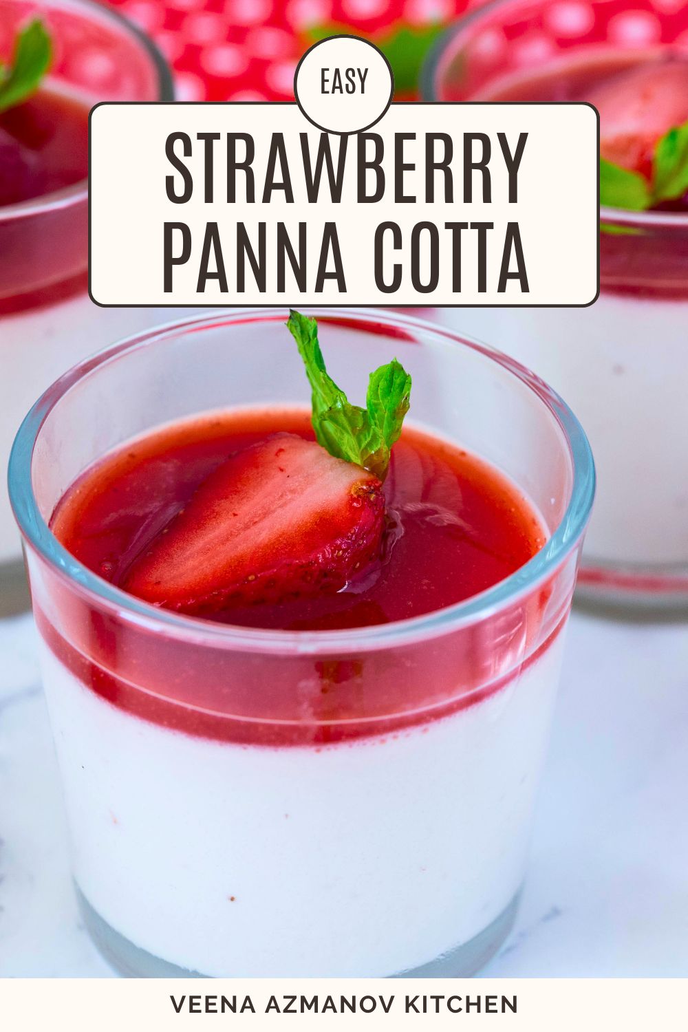 Pinterest image with Strawberry Panna Cotta.