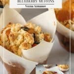 Pinterest image for blueberry muffins with crumble.