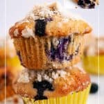 Pinterest image for blueberry muffins with crumble.