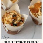 Pinterest image for Bakery Style Blueberry Crumble Muffins.