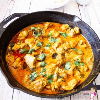A pan with butter chicken.