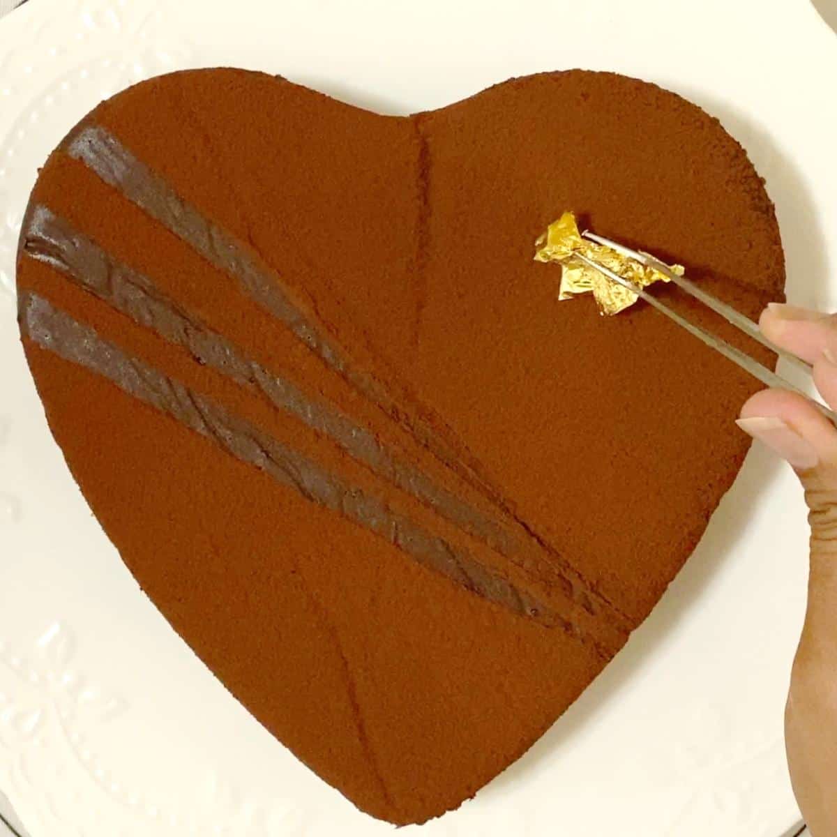 A heart terrine dusted with cocoa powder.