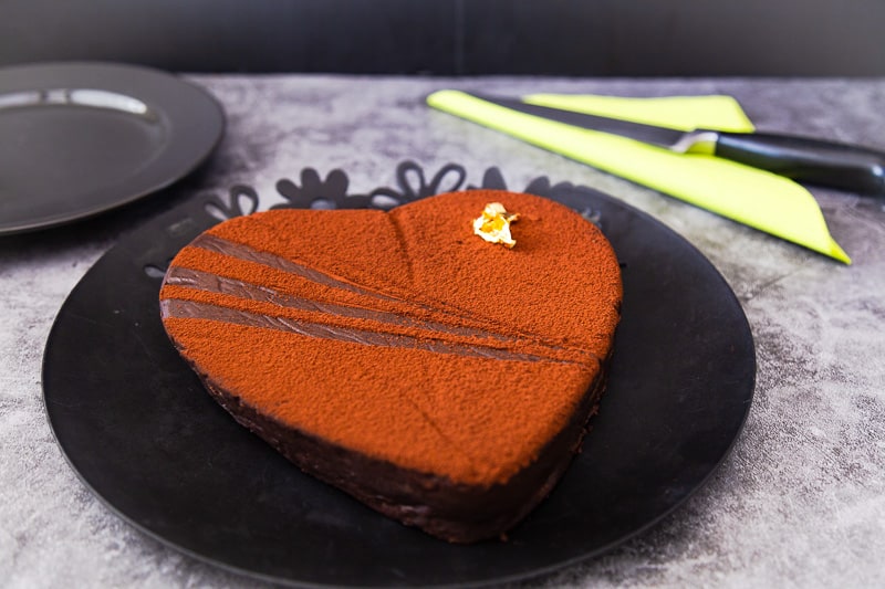 A heart-shaped chocolate terrine dessert.