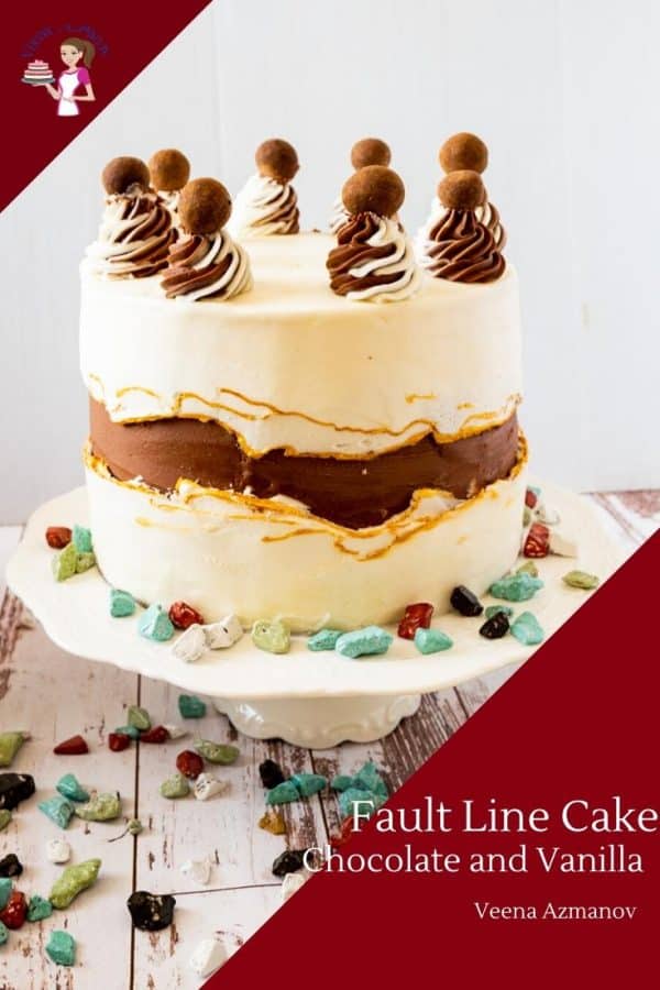 A fault line cake on a cake stand.