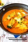 A skillet with fish curry.